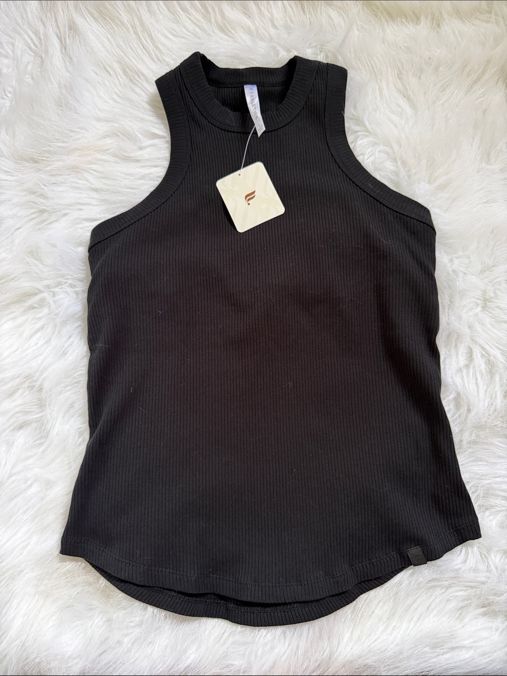 Fabletics Black Ribbed High-Neck Tank